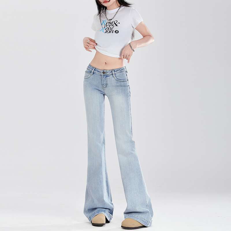 Bell-bottom Pants with Slim Fit and Micro-elastic Cotton Fabric