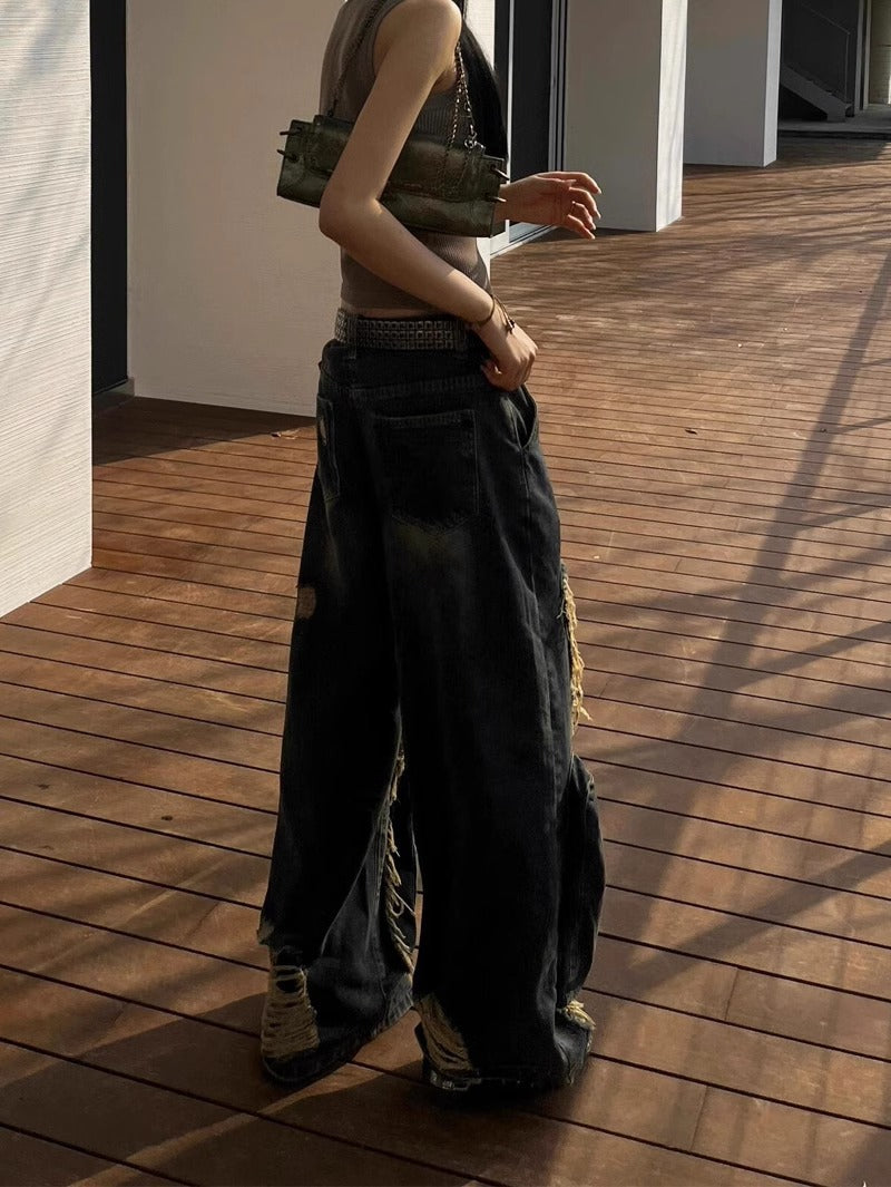 Ripped Jeans with Distressed Style and Big Pockets