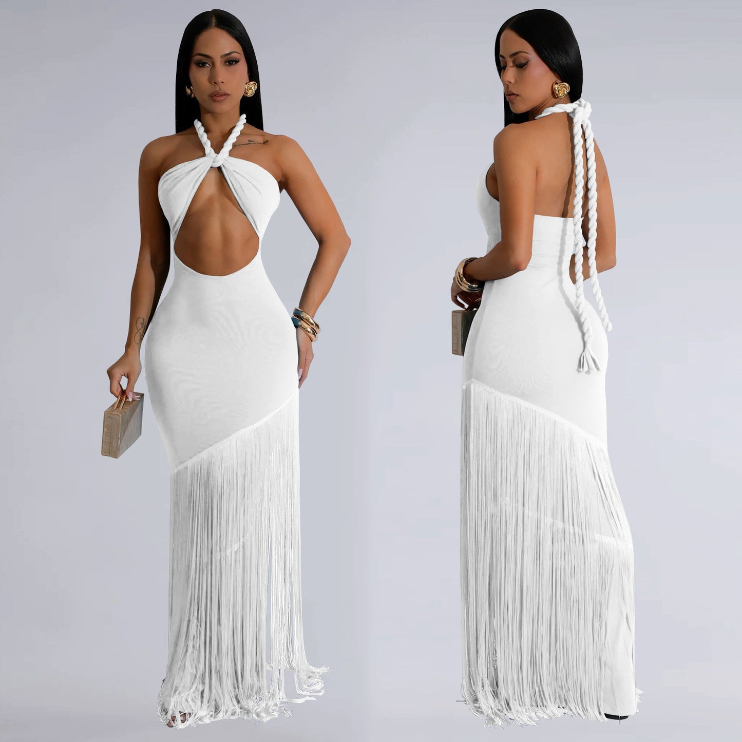Tube Top Dress with Elegant Tassel Detailing for Events and Parties