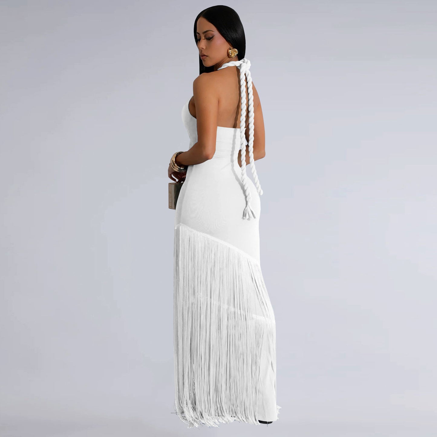 Tube Top Dress with Elegant Tassel Detailing for Events and Parties