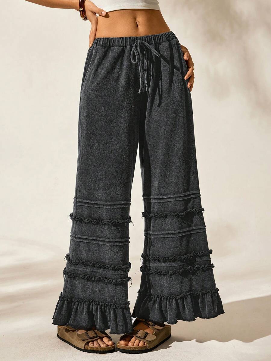 Flared Pants with Vintage Wash and Loose Fit Style