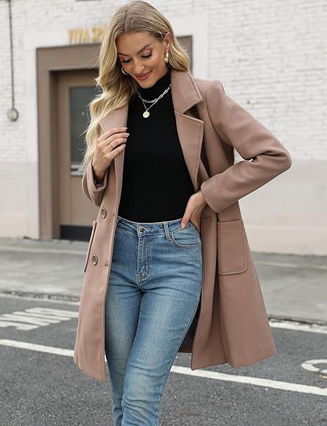 Mid-length Double Breasted Turn-down Collar Coat with Slim Fit Design