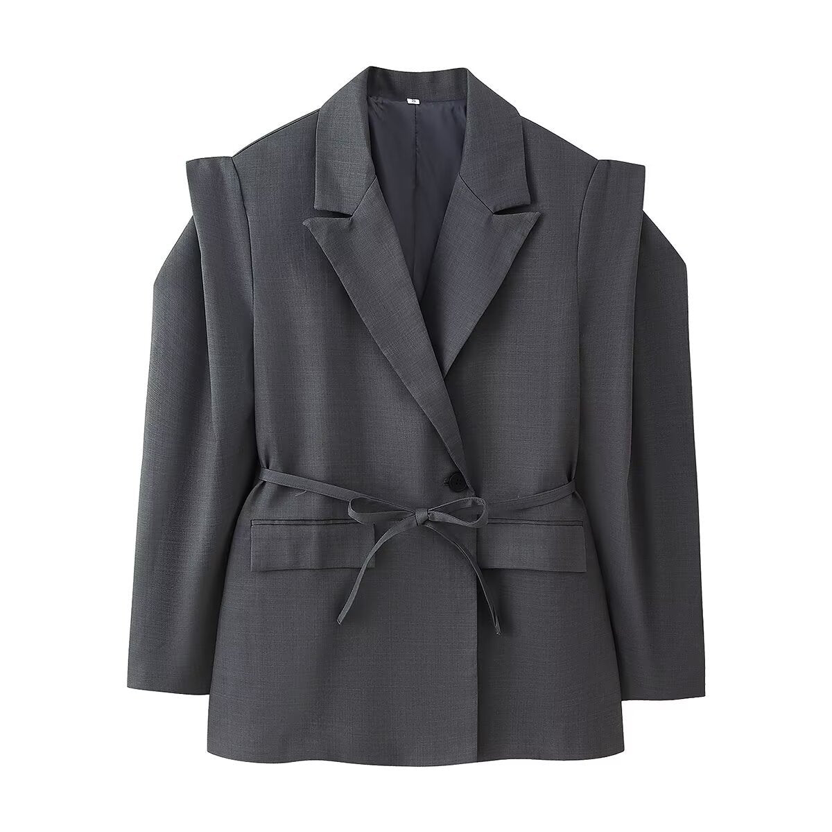 Padded Shoulder Blazer with Lace-up Waist Control for a Flattering Fit