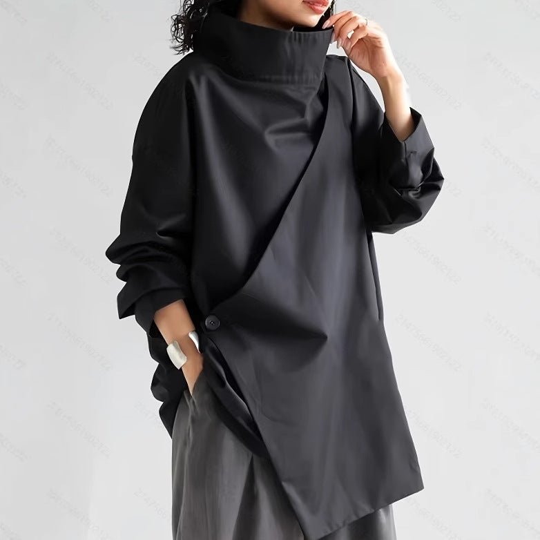 Long Sleeve Shirt with Cascading Collar for Effortless Style
