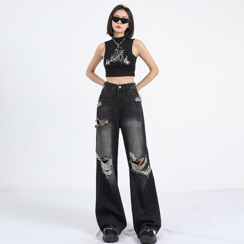 Straight Loose Wide Leg Pants with High Waist Design