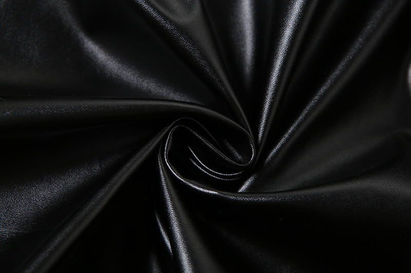 Motorcycle Slim Round Neck PU Leather Jacket with Color Matching Design