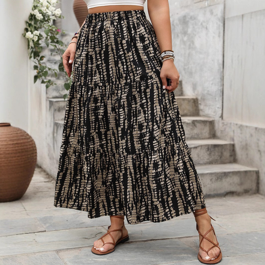 High Waist Plus Size Skirt with Elegant Stripe Pattern Design