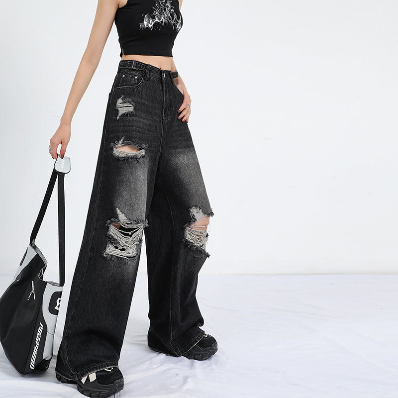 Straight Loose Wide Leg Pants with High Waist Design