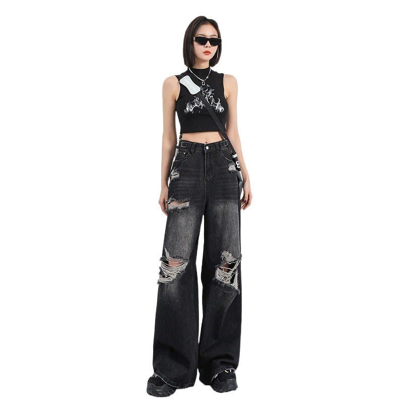 Straight Loose Wide Leg Pants with High Waist Design