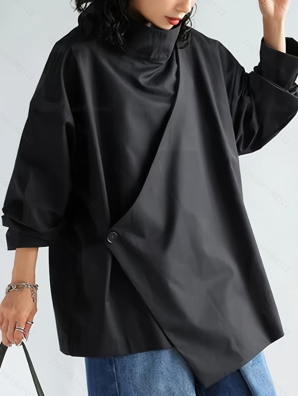 Long Sleeve Shirt with Cascading Collar for Effortless Style