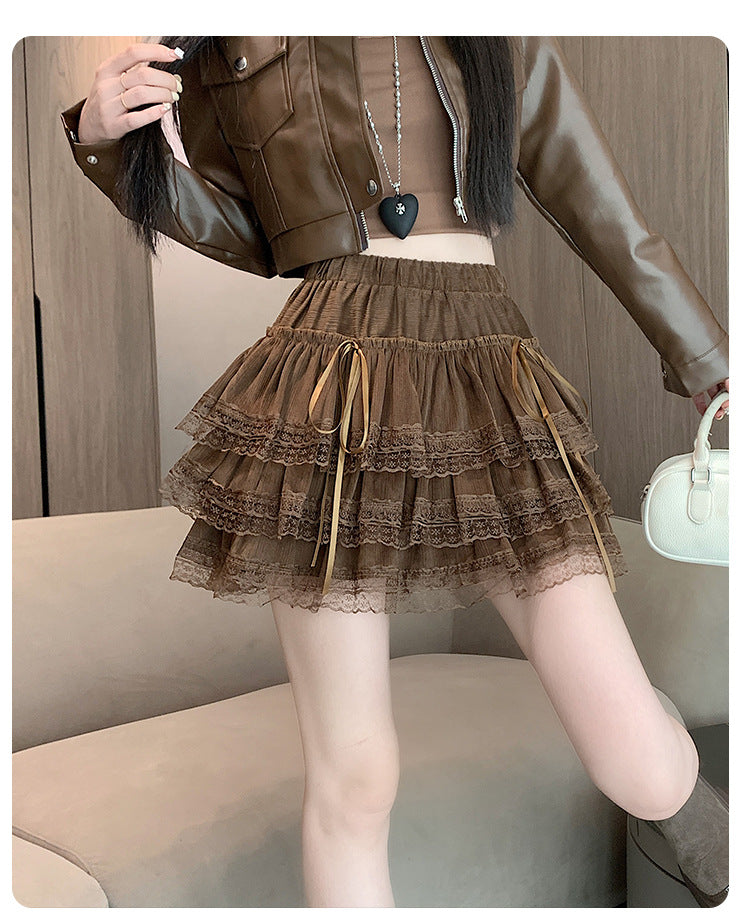 Ballet Style Lace Skirt with High Waist Bow Detail