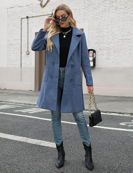 Mid-length Double Breasted Turn-down Collar Coat with Slim Fit Design