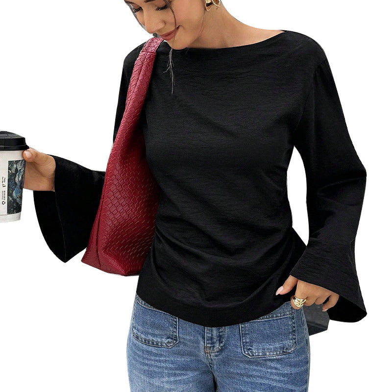 Flared Long Sleeve Pullover with Slim Fit and Stylish Style