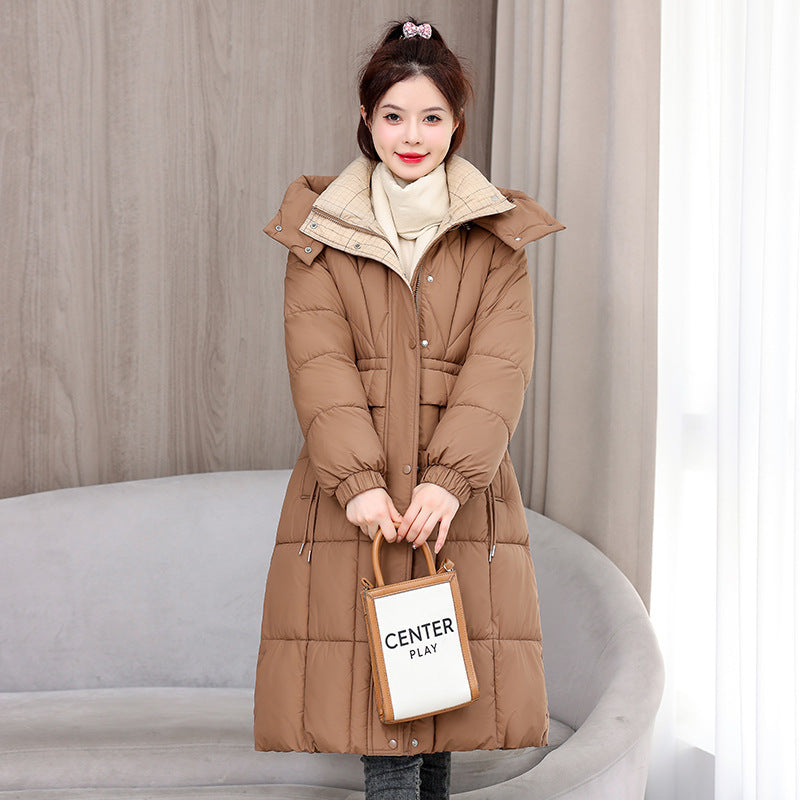 Mid-length Slimming Cotton Coat with Cinched Style and Pockets