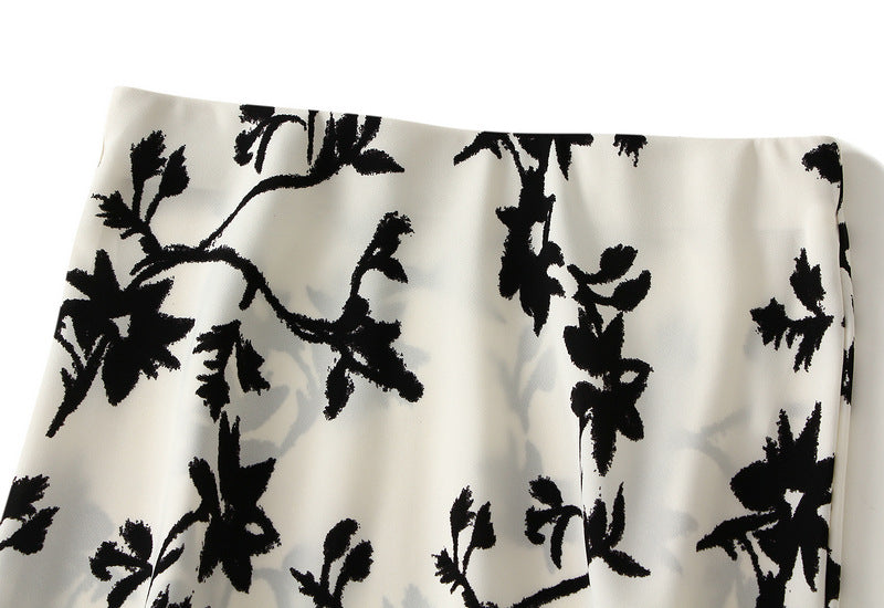 Floral Fishtail Skirt with High Waist Slimming Design