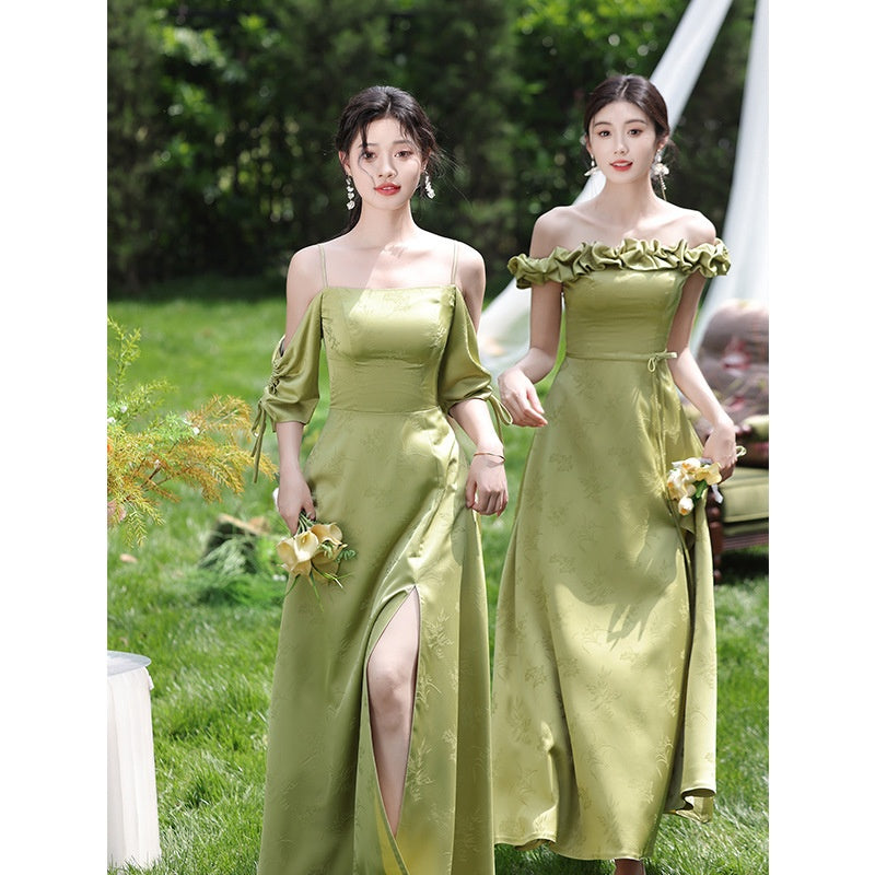 Bridesmaid Dress with Classic Sleeves and High Waist Design