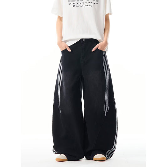 Retro Large Pocket Machete Jeans with Wide Leg Style