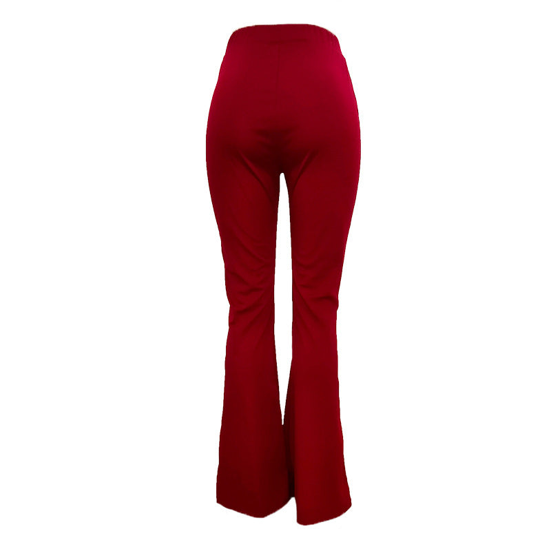 Bootcut Trousers with High Waist Design and Ripped Details