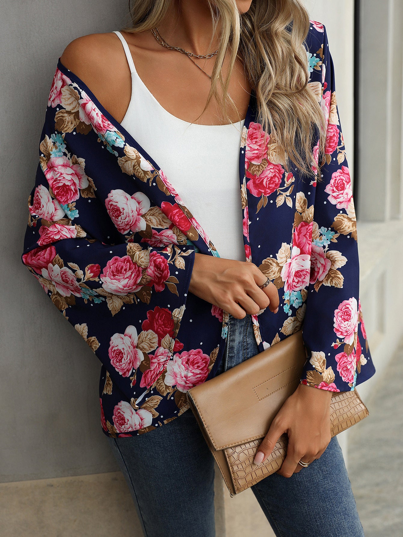 V-neck Floral Bell Sleeve Blouse with Casual Style and Print Design