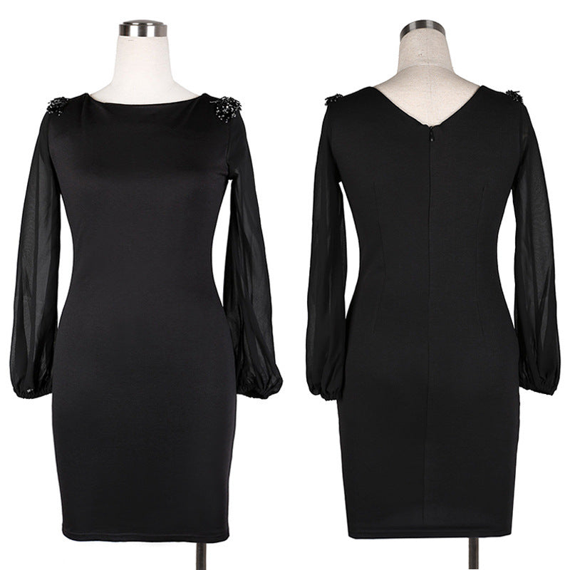 Chiffon Long Sleeve Dress with Beaded Detail for Elegant Occasions