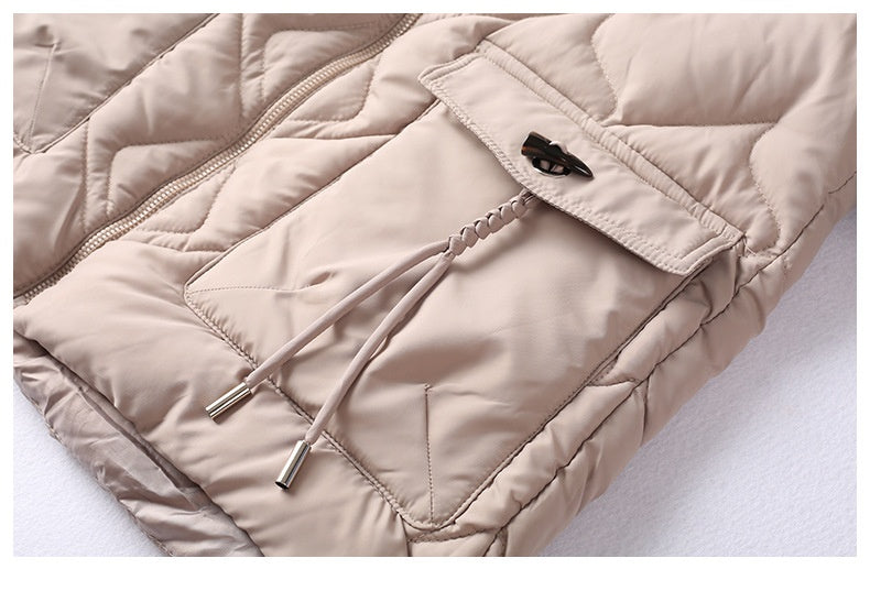 Solid Color Thick Cotton Jacket with Medium Length Design