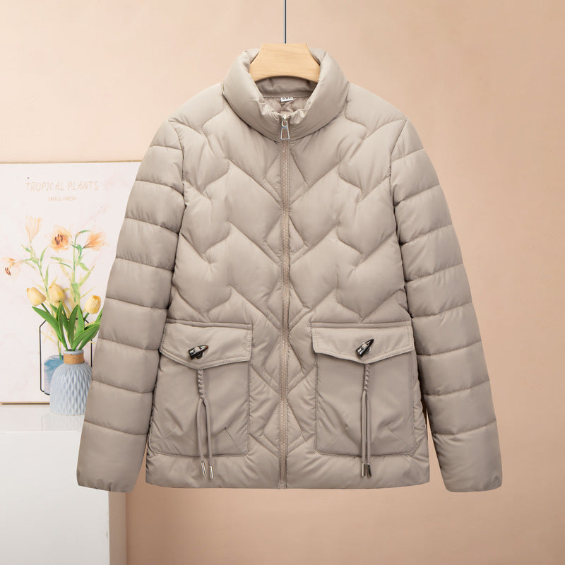 Solid Color Thick Cotton Jacket with Medium Length Design