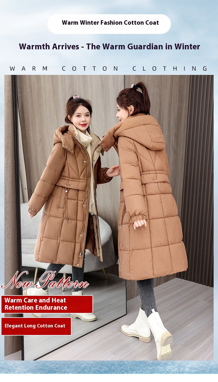 Mid-length Slimming Cotton Coat with Cinched Style and Pockets