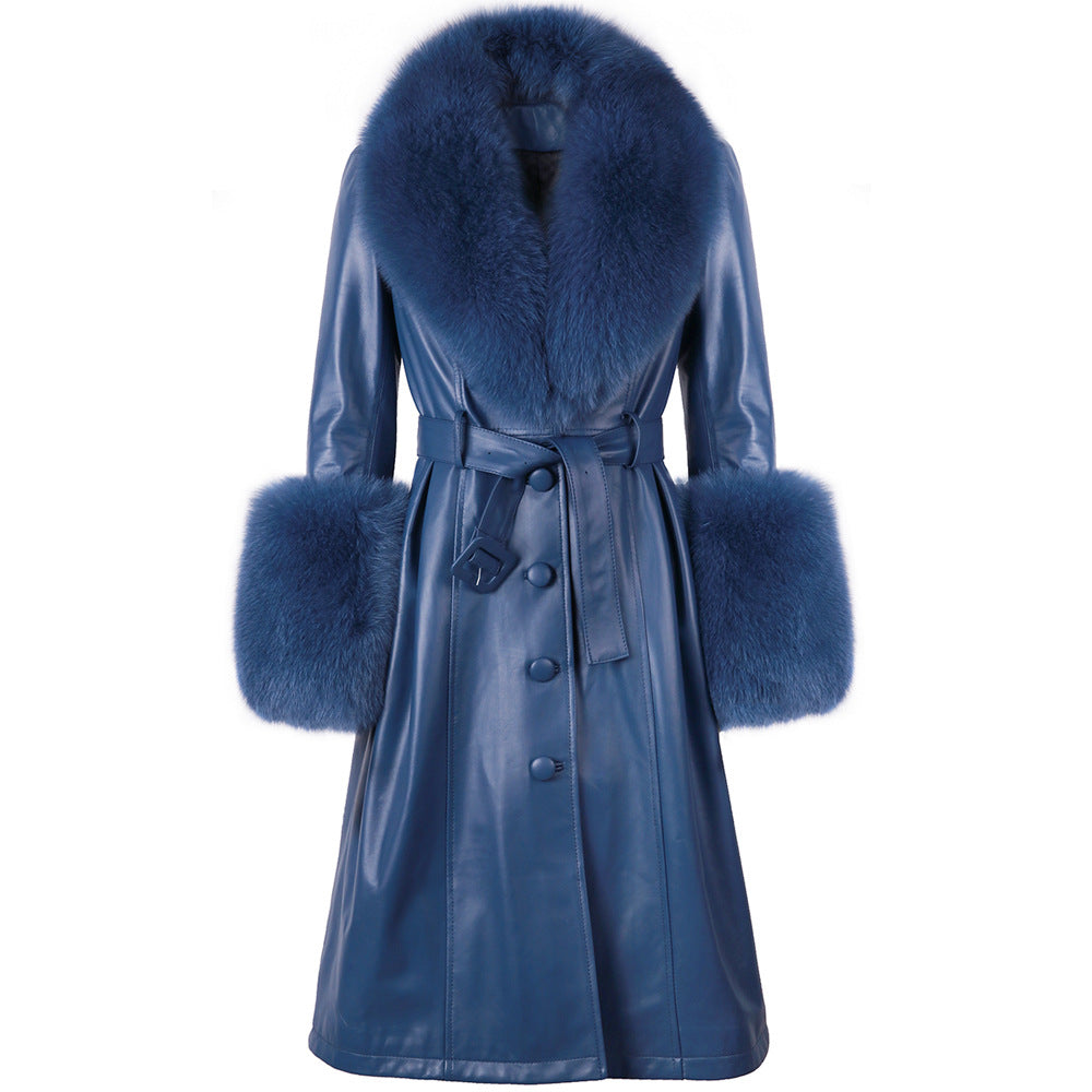 Slim-fit Leather Sheepskin Coat with Luxurious Fox Fur Lining