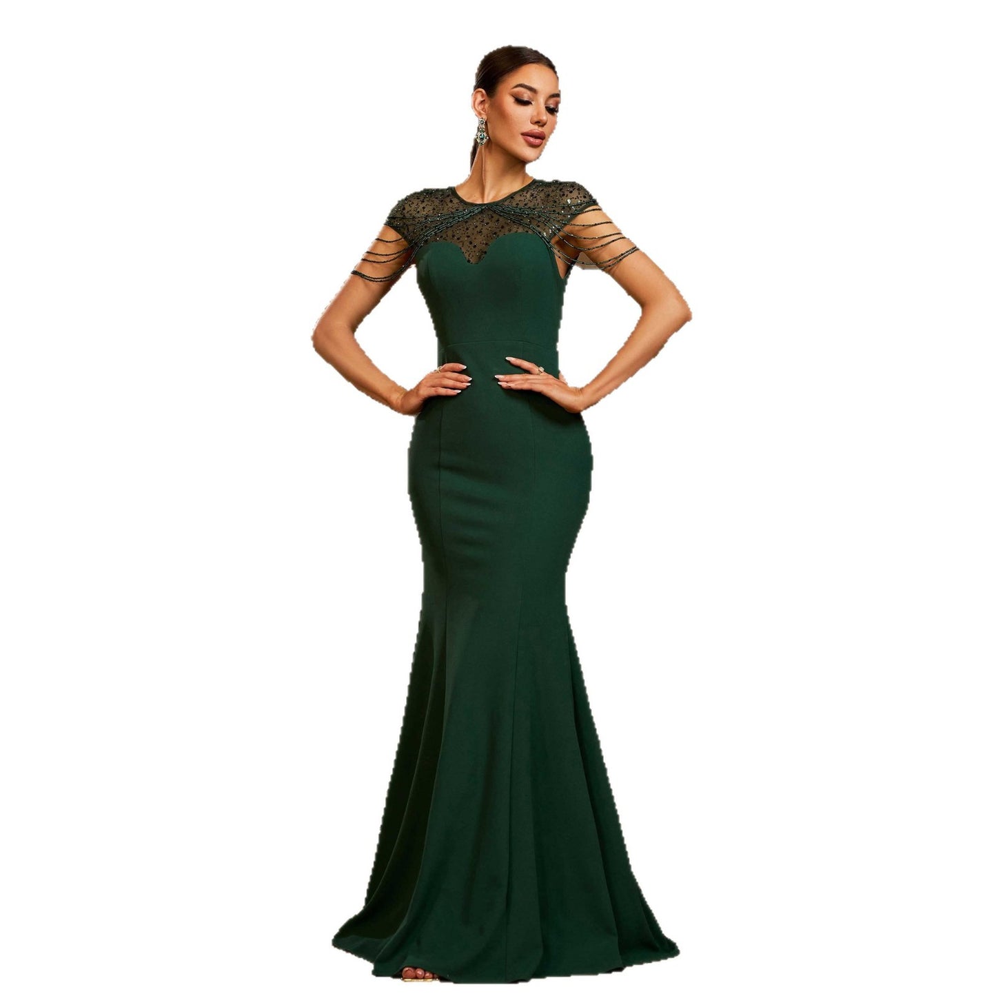 Evening Dress with Sequins and Fishtail Design for Special Occasions