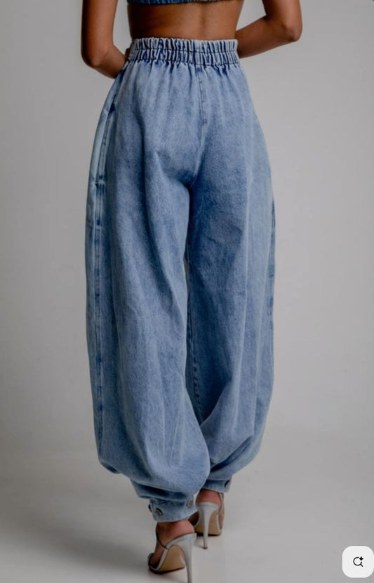 Ankle-Tied High Waist Jeans with Micro Elasticity and Comfort Fit