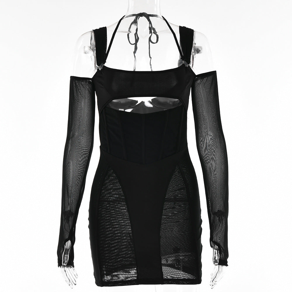 Sling Tight Dress with Backless Mesh Design for Stunning Events