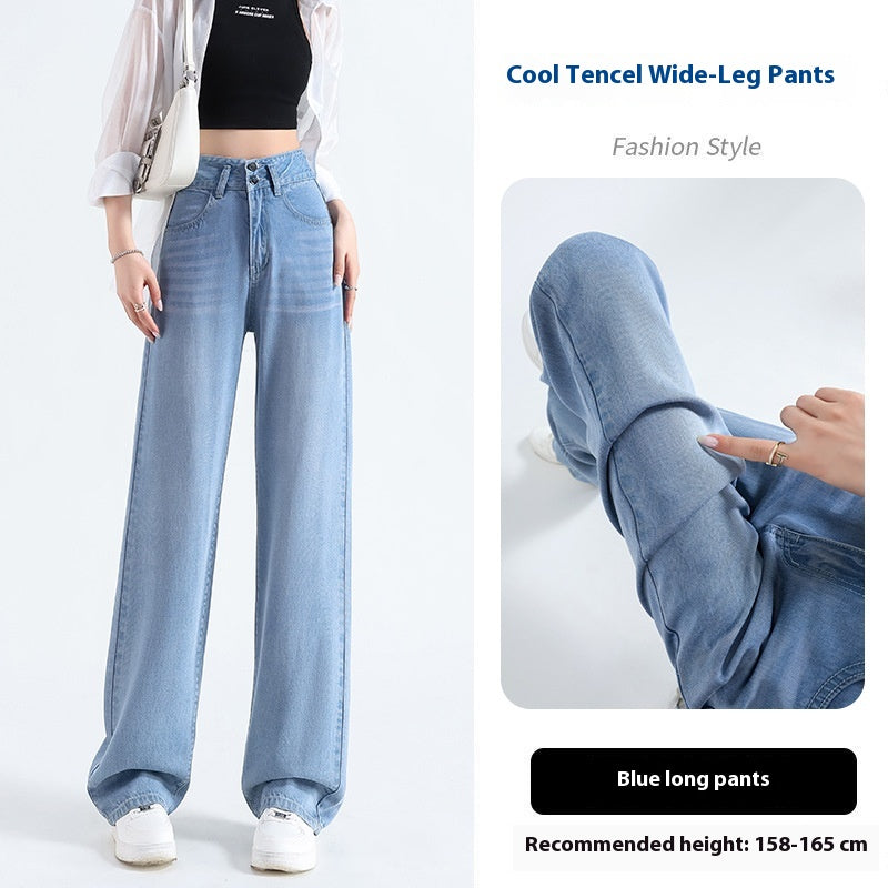 Lyocell Denim Wide-leg Pants with High Waist and Button Detail