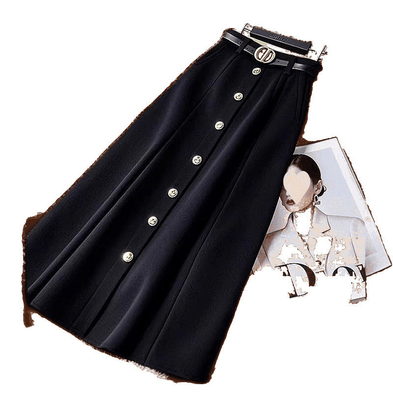 High Waist A-Line Black Skirt with Elegant Temperament Style