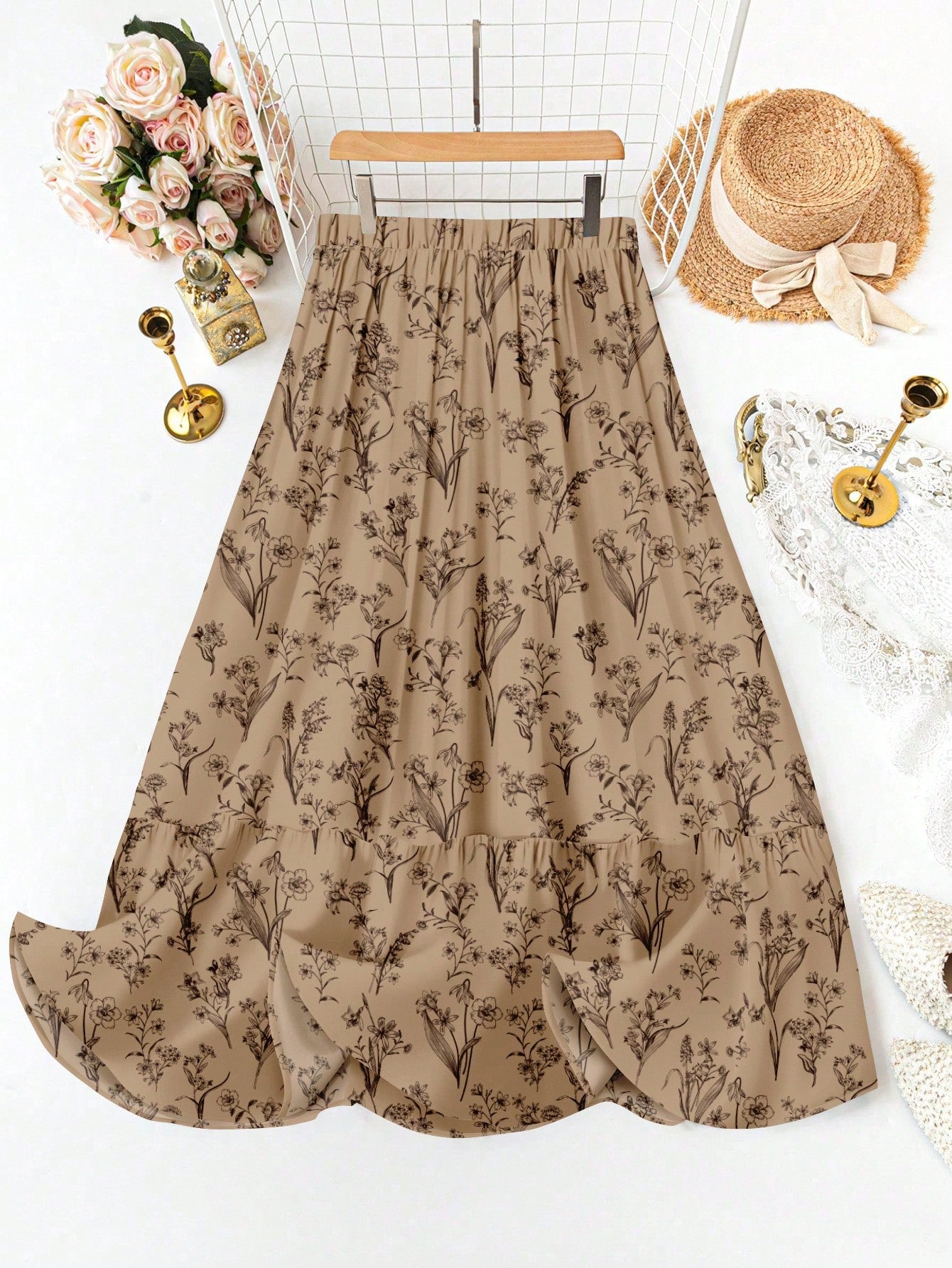 Retro Loose Casual Dress with Floral Pattern and Long Skirt Style