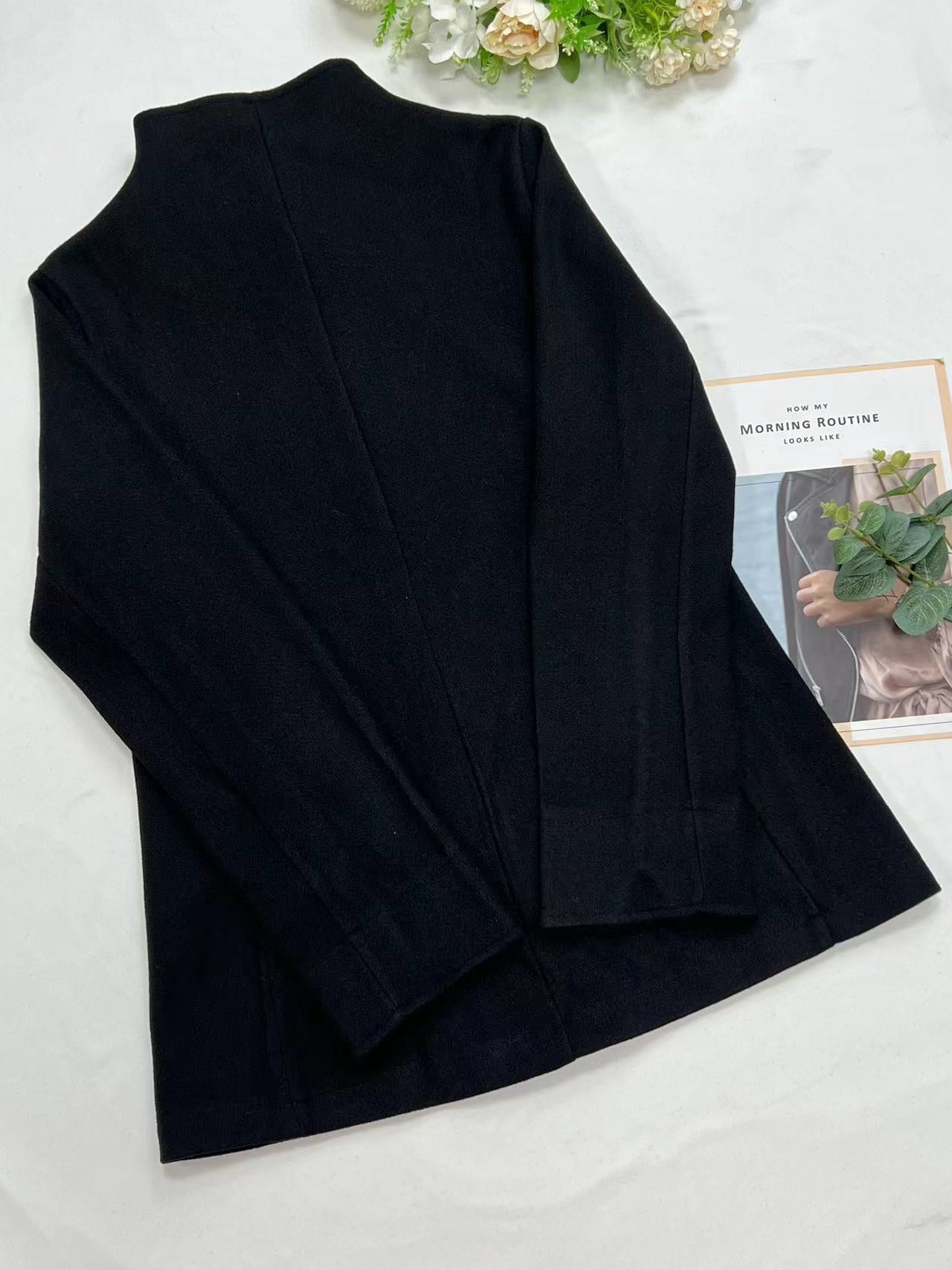 Minimalist Long Sleeve Lapel Button Slim-fit Woolen Coat