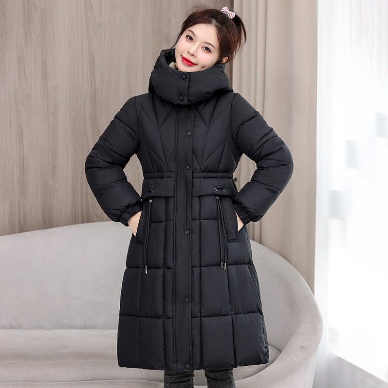 Mid-length Slimming Cotton Coat with Cinched Style and Pockets