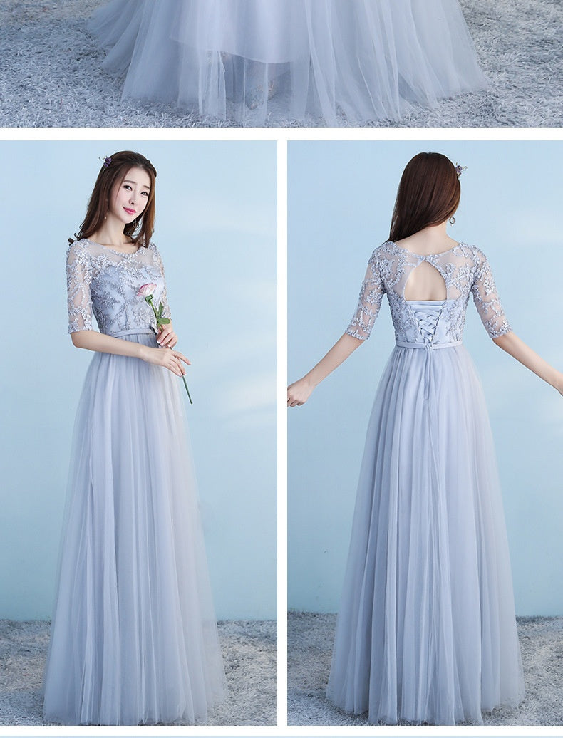 Long Bridesmaid Blue Dress with Adjustable Shoulder Straps