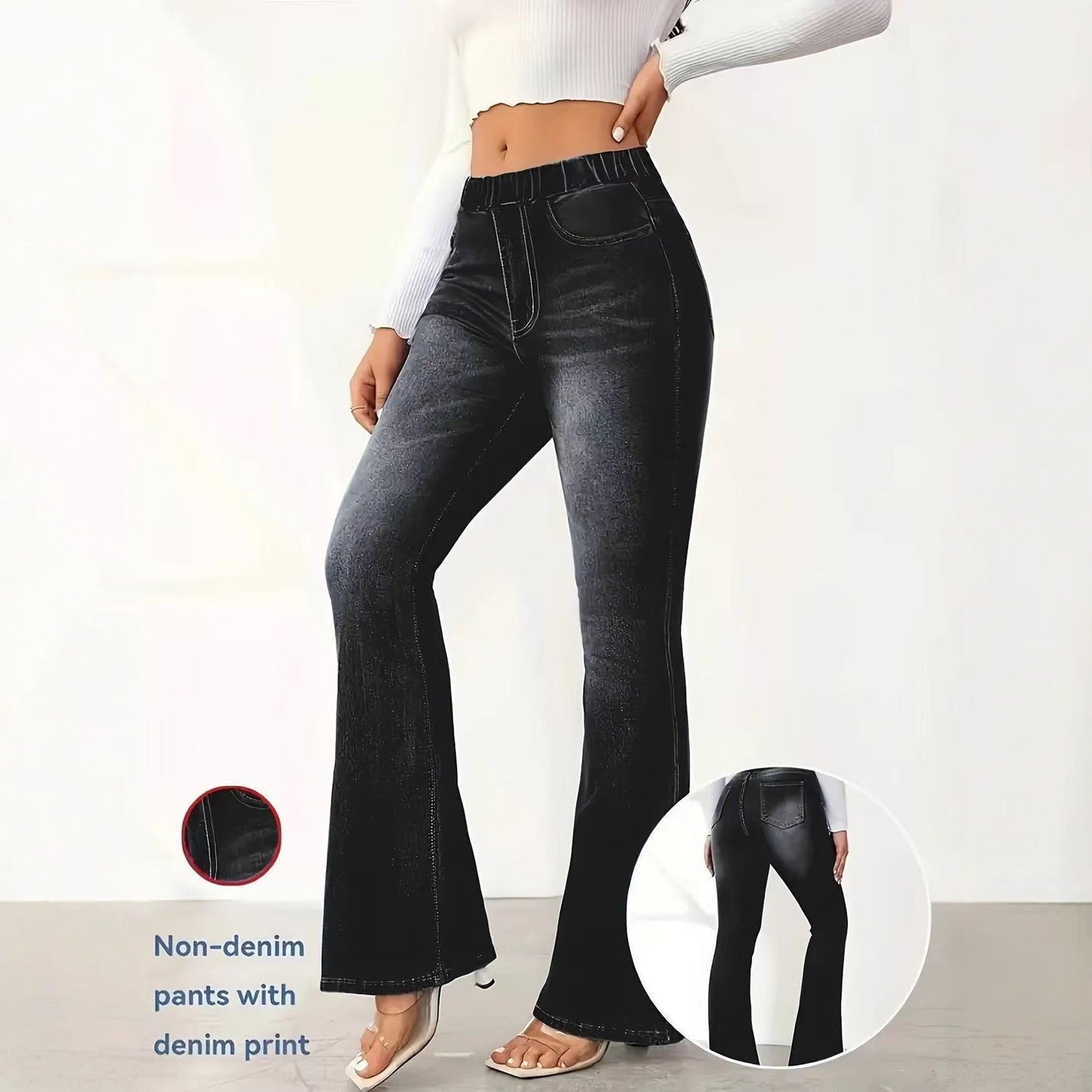 Denim Printing Leggings with Hip-lift and Belly Shaping Features