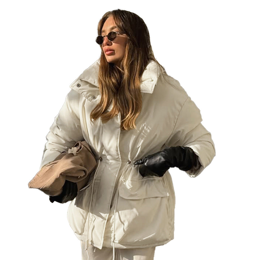 Slim-fit Drawstring Waist Tight Jacket with Casual Quilted Style