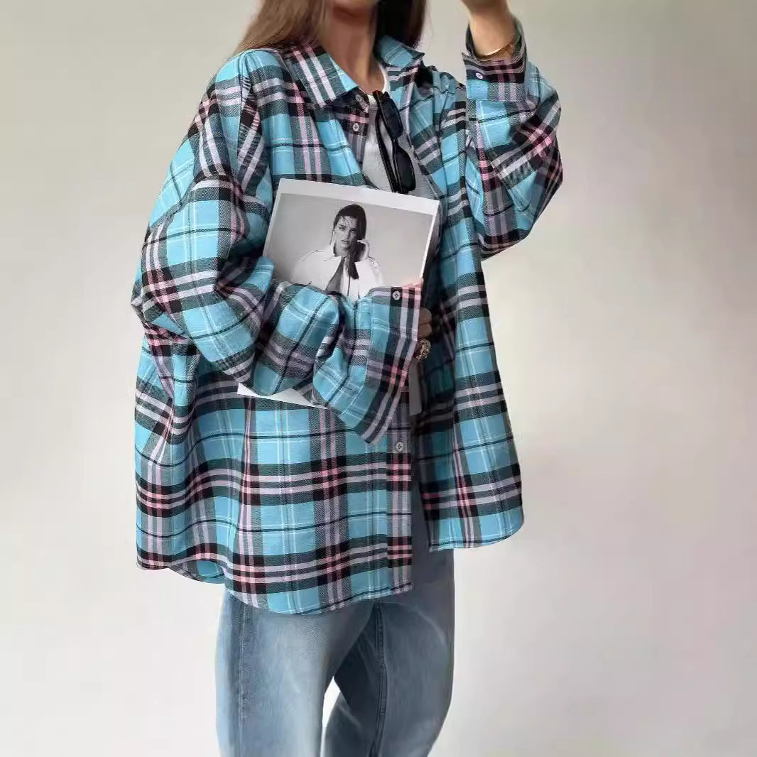 Casual Loose Design Plaid Shirt with Relaxed Fit for Effortless Style