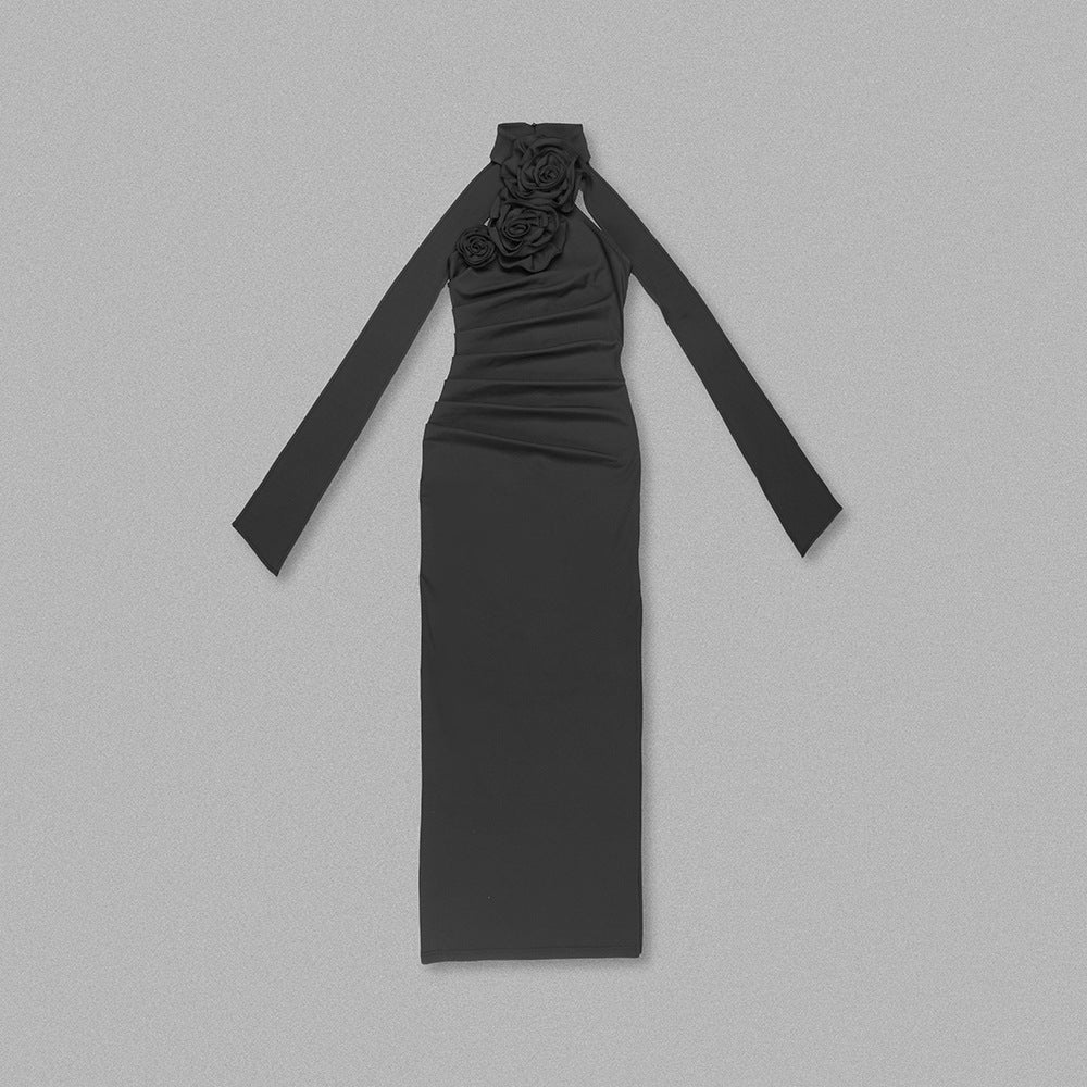 Halter Long High Sense Dress with Backless Design and Asymmetric Skirt