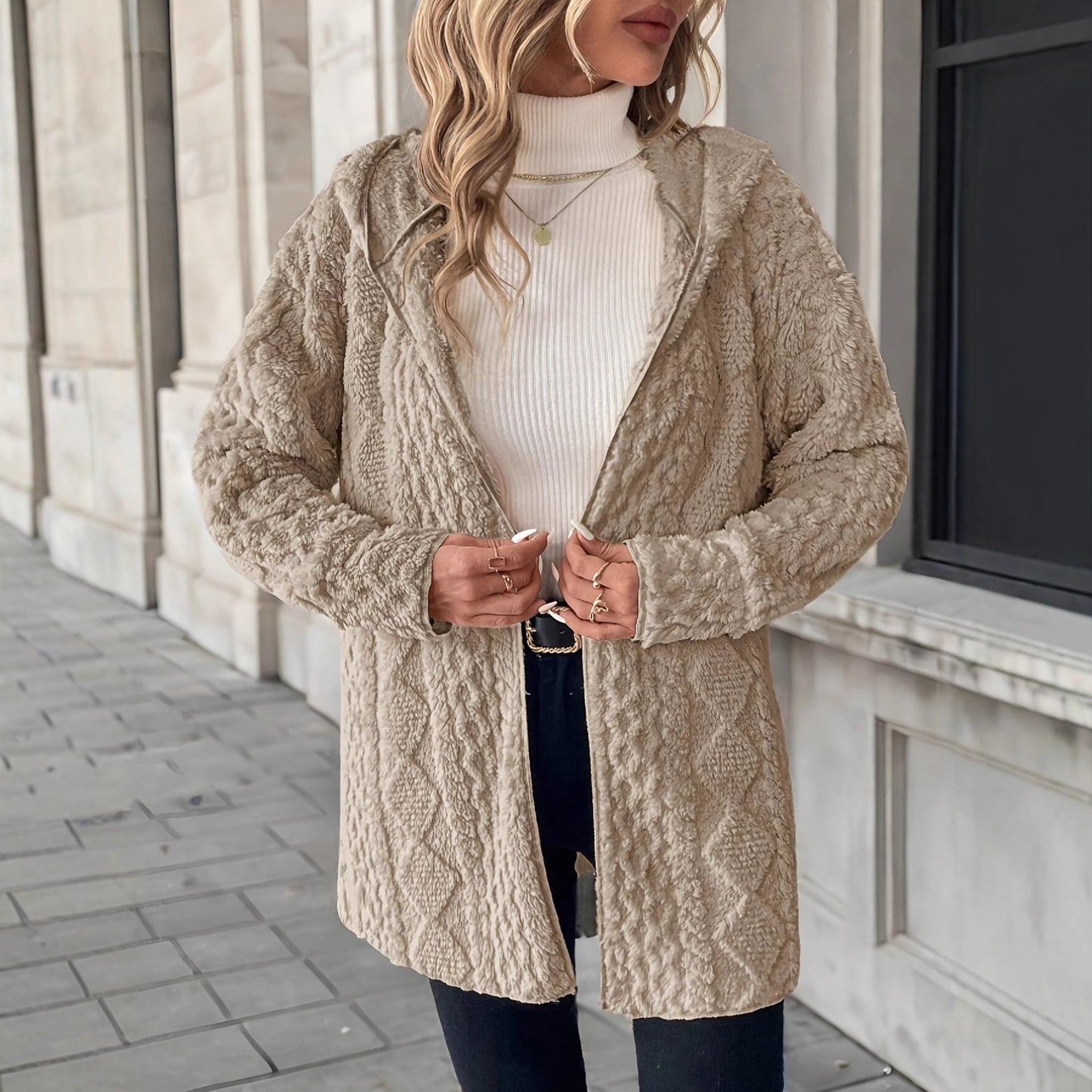 Casual Solid Color Hooded Zipper Jacket with Loose Fit Style