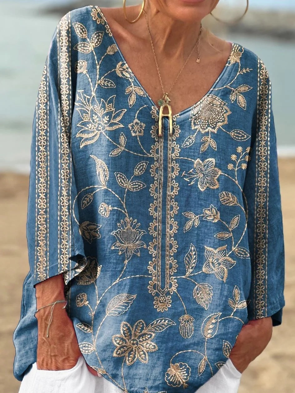 Floral Print Long Sleeve Shirt with Casual Japanese Style