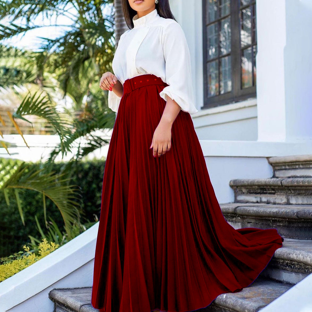 Pleated Long Skirt with Elastic Waistband for Comfortable Fit