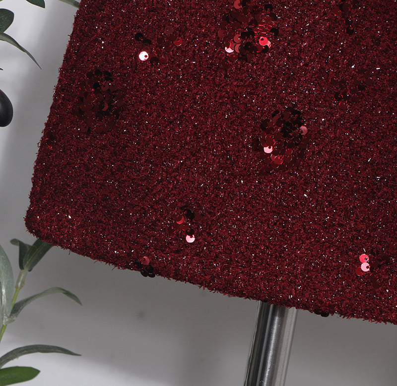 Sequined Red A-Line Skirt with High Waist Slimming Design