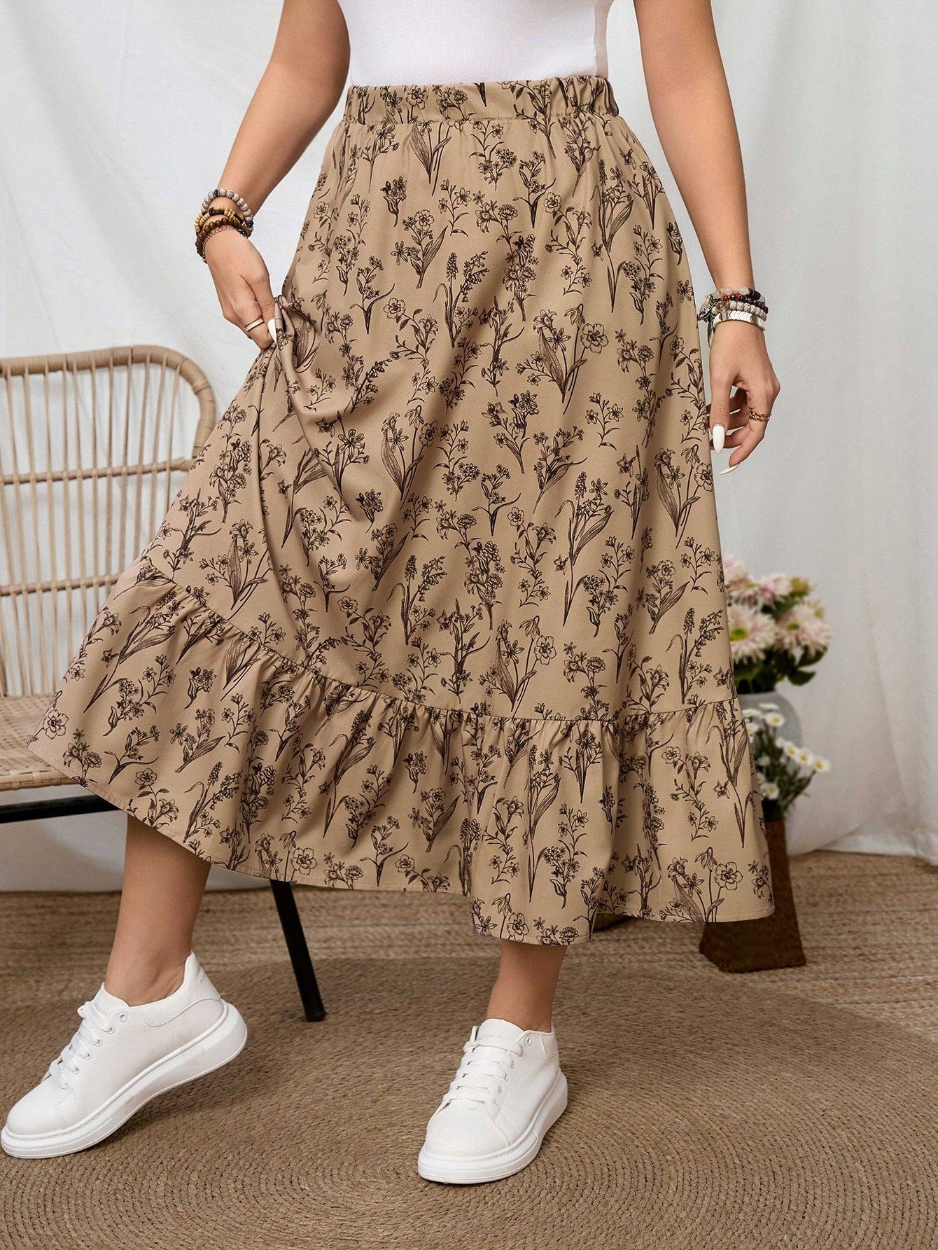 Retro Loose Casual Dress with Floral Pattern and Long Skirt Style
