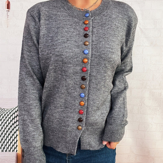 Simple Commute Color Button Single-breasted Knitted Cardigan Sweater Coat