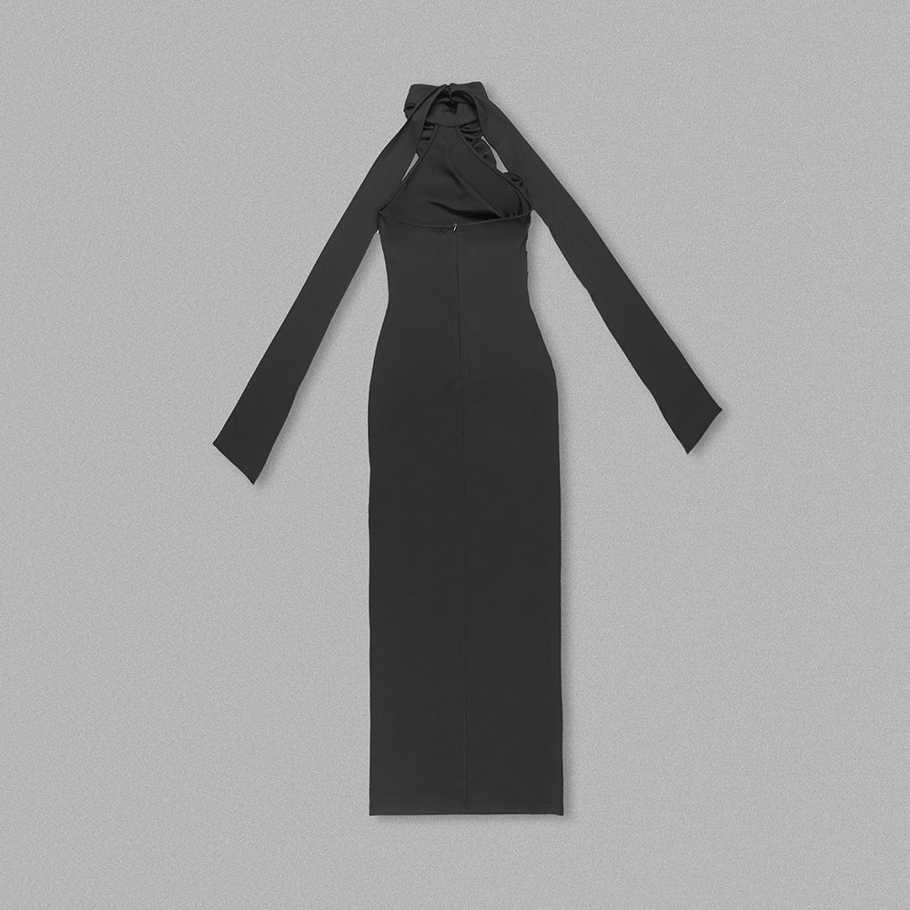 Halter Long High Sense Dress with Backless Design and Asymmetric Skirt