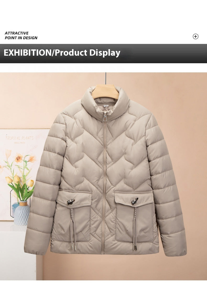 Solid Color Thick Cotton Jacket with Medium Length Design