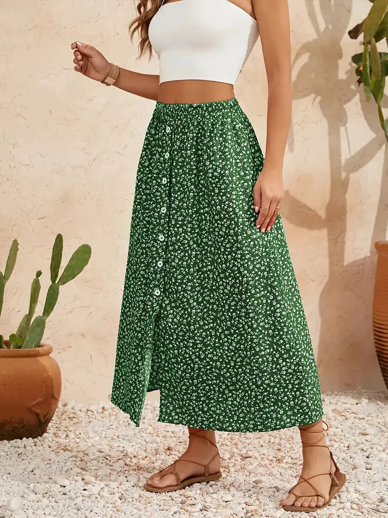 A-Line Skirt with Self-Tie and Embroidery Design for Summer Style